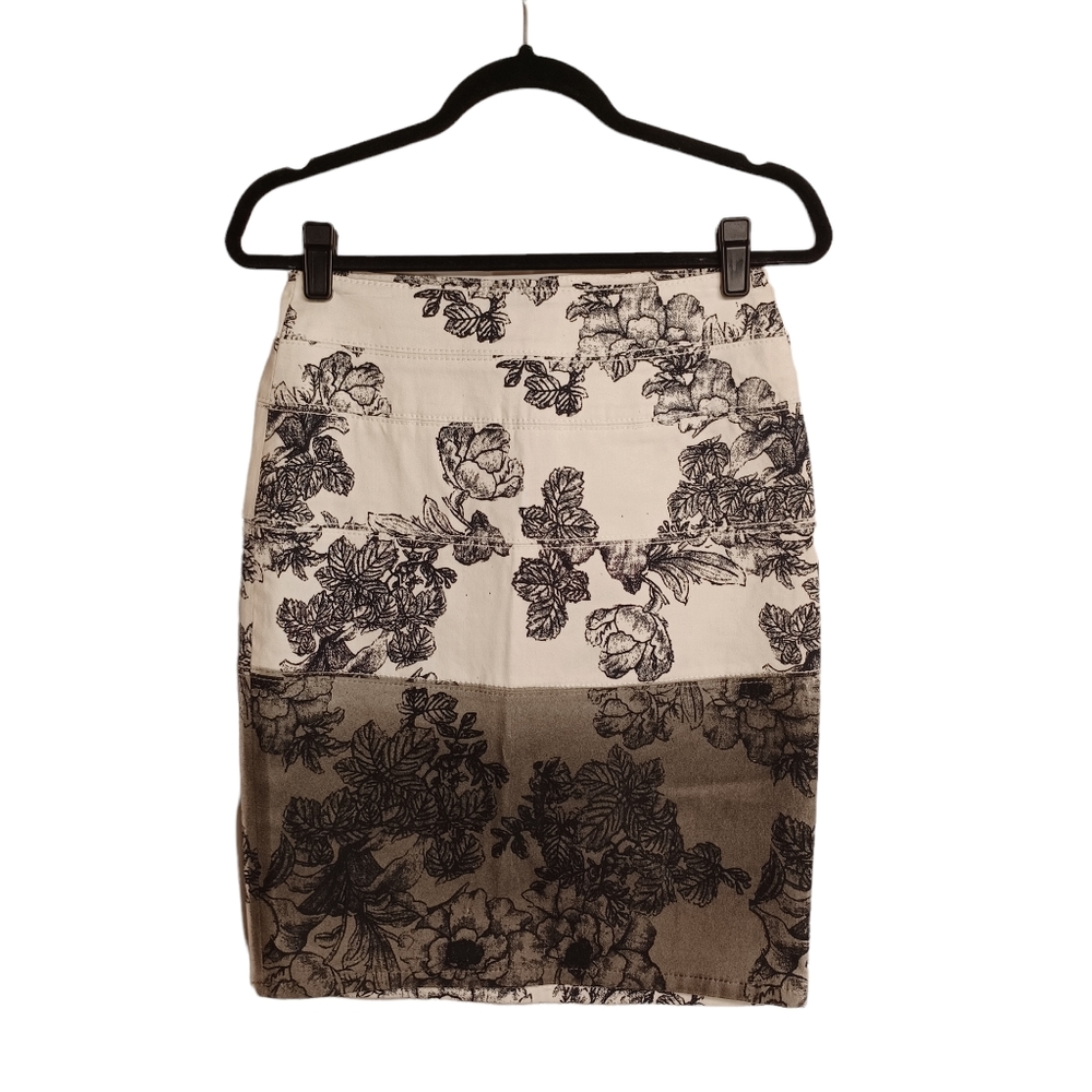 STANDARDS & PRACTICES White Gray Black Floral Print Stretch Pencil Skirt 26